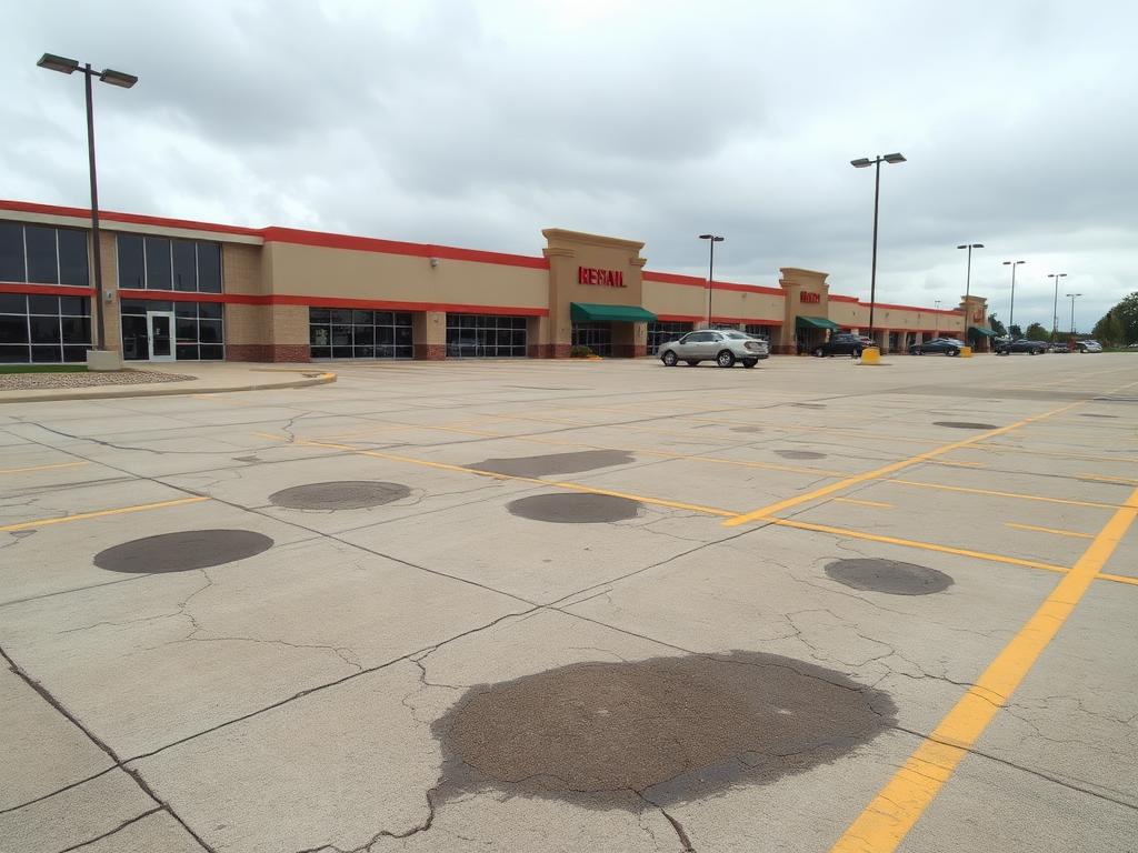 Illustration of a damaged commercial parking lot condition Illustration of a damaged commercial parking lot condition