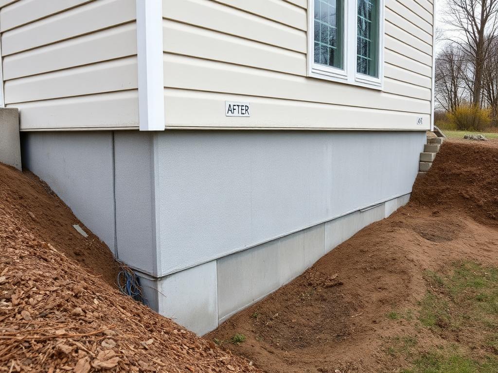 Illustration of a repaired and waterproofed foundation appearance