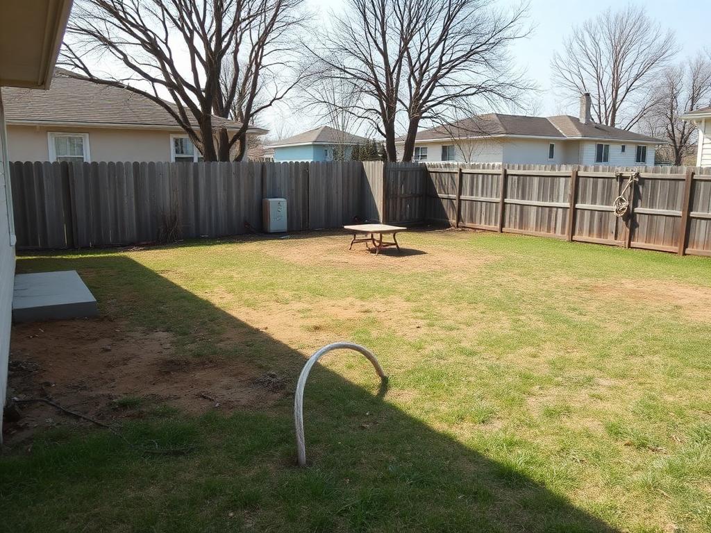 Illustration of a bare backyard area before a patio is planned