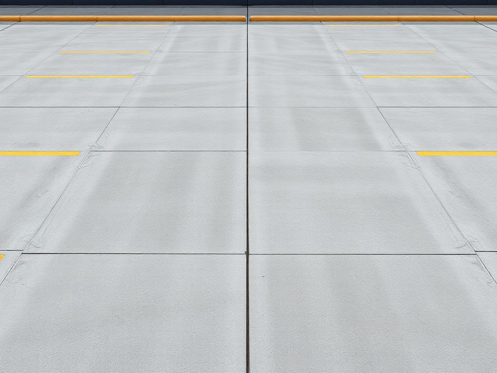 Commercial concrete parking lot with marked spaces in Des Moines