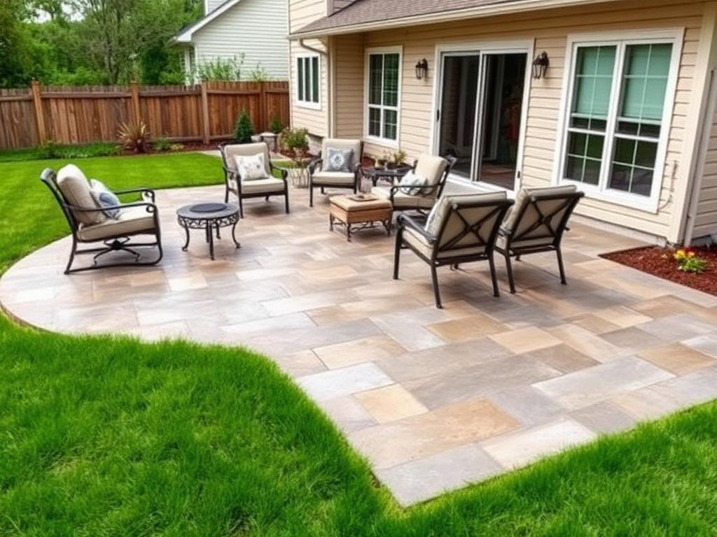 Custom concrete patio installation in an Ankeny backyard